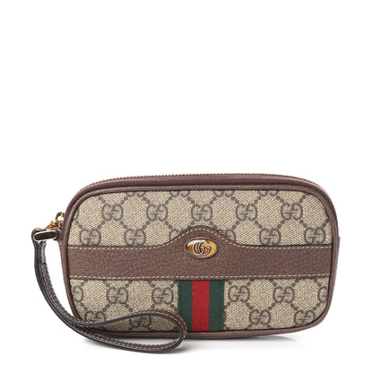 Gucci GG Supreme Monogram Ophidia Phone Case Wristlet Brown 1 of 8