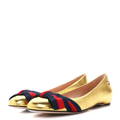 Gucci Metallic Nappa Silk Web Ballerina Flat 35.5 Gold 2 of 8