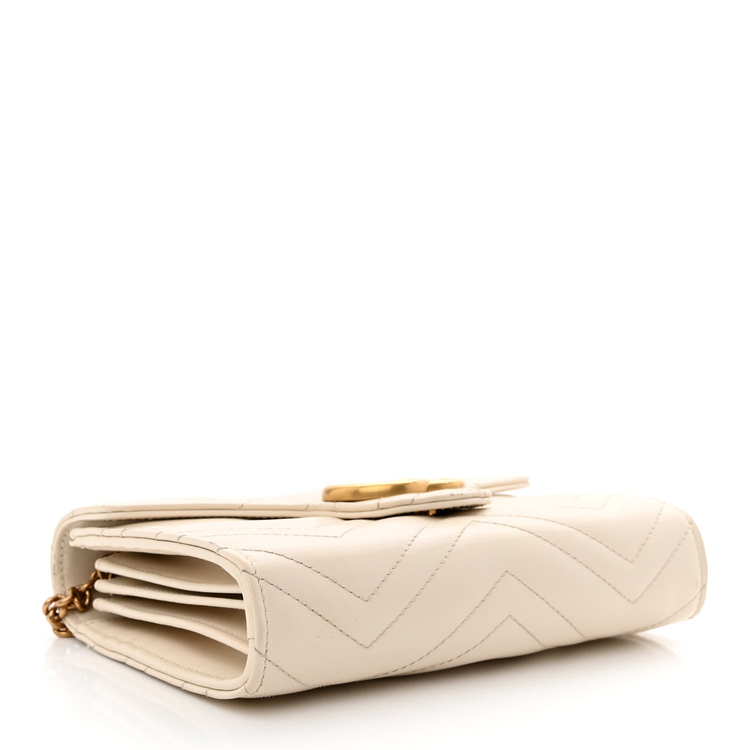 Gucci Calfskin Matelasse Mini GG Marmont Chain Wallet Mystic White 4 of 11