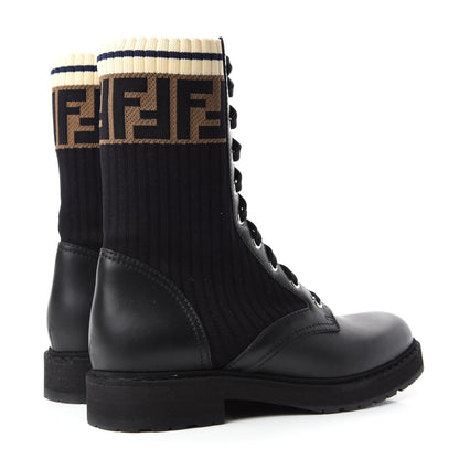 Fendi Calfskin Stretch Fabric Rockoko Biker Boots 36.5 Tobacco Black Marino 4 of 8