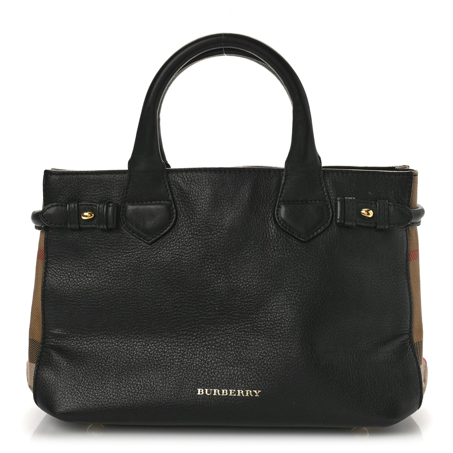 Grainy Calfskin House Check Small Banner Tote Black