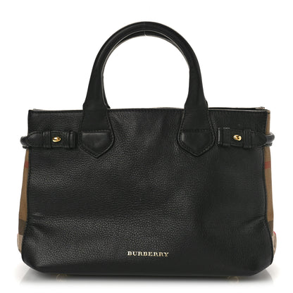 Burberry Grainy Calfskin House Check Small Banner Tote Black 1 of 12