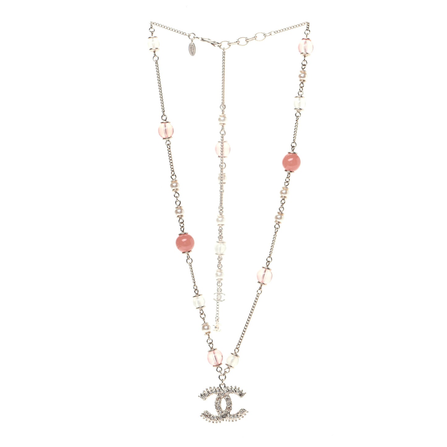 Beaded Pearl Crystal CC Long Necklace Gold Coral