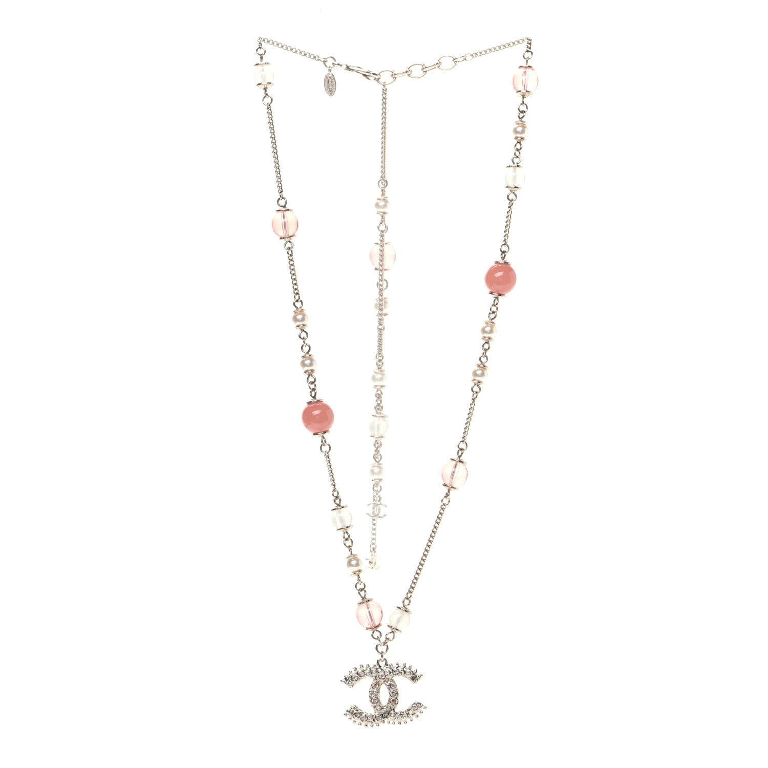 Chanel Beaded Pearl Crystal CC Long Necklace Gold Coral 2 of 7
