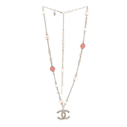 Chanel Beaded Pearl Crystal CC Long Necklace Gold Coral 2 of 7