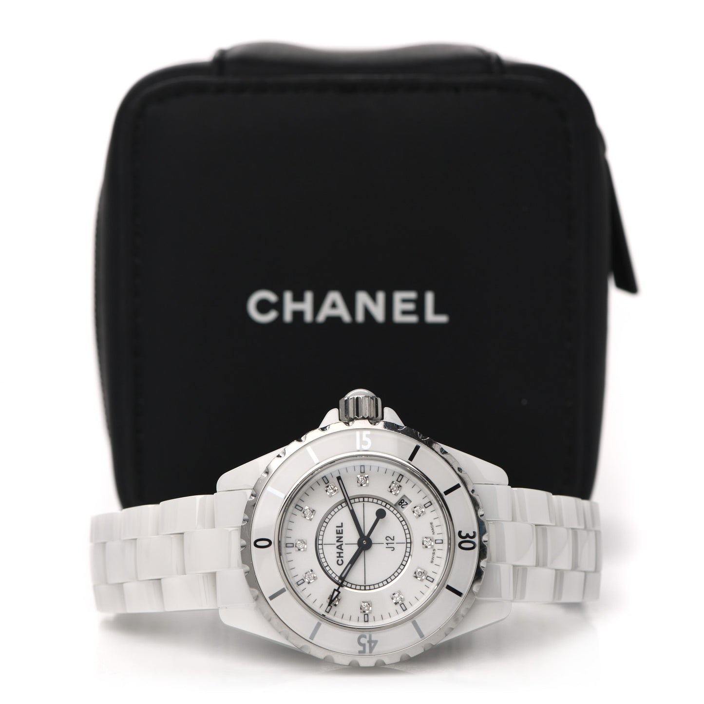 Stainless Steel Ceramic Diamond 33mm J12 Quartz Watch White