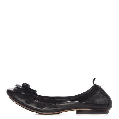 Chanel Lambskin Camellia Cap Toe Ballerina Flats 38 Black 1 of 13