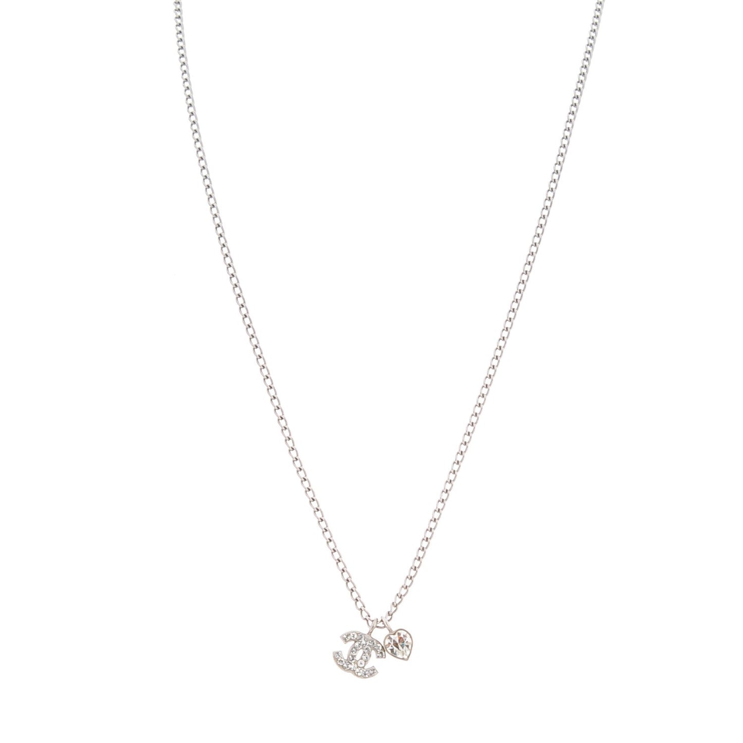 Crystal Mini Heart CC Necklace Silver