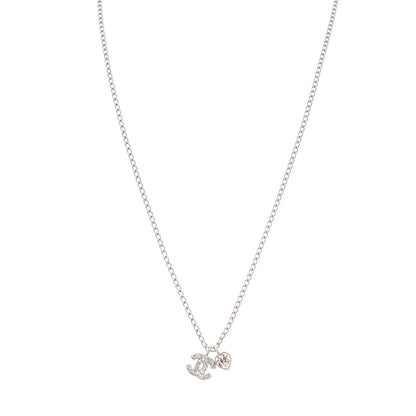 Chanel Crystal Mini Heart CC Necklace Silver 1 of 4