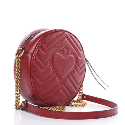 Gucci Glazed Calfskin Matelasse Heart Mini GG Marmont Round Shoulder Bag Romantic Cerise 3 of 9