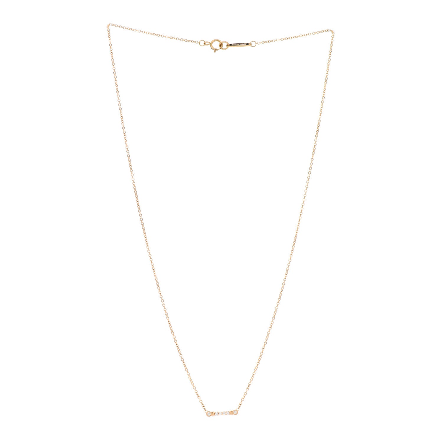 Tiffany 18K Rose Gold Diamond Fleur de Lis Key Bar Pendant Necklace 3 of 5