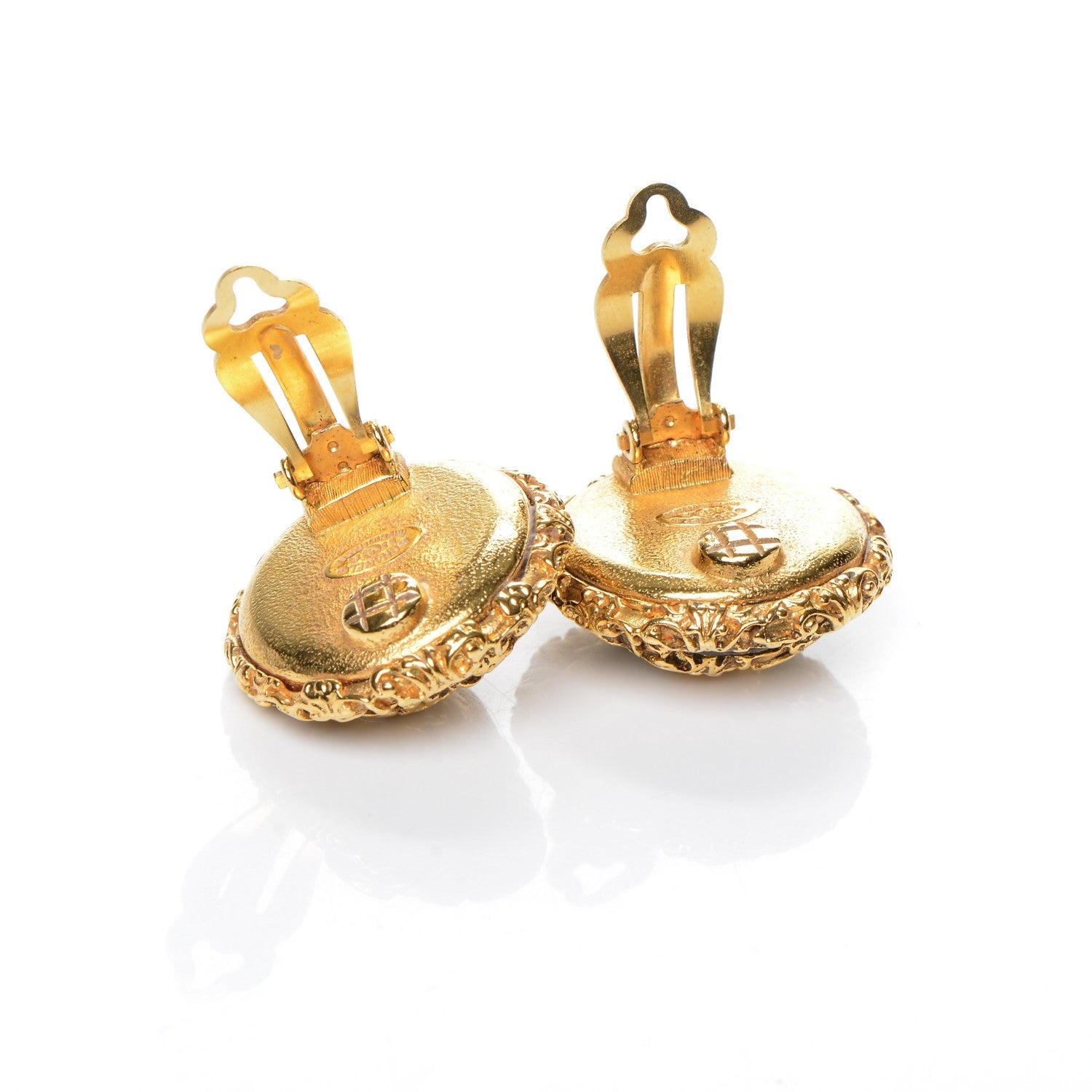 Chanel CC Clip On Earrings Black Gold 3 of 4