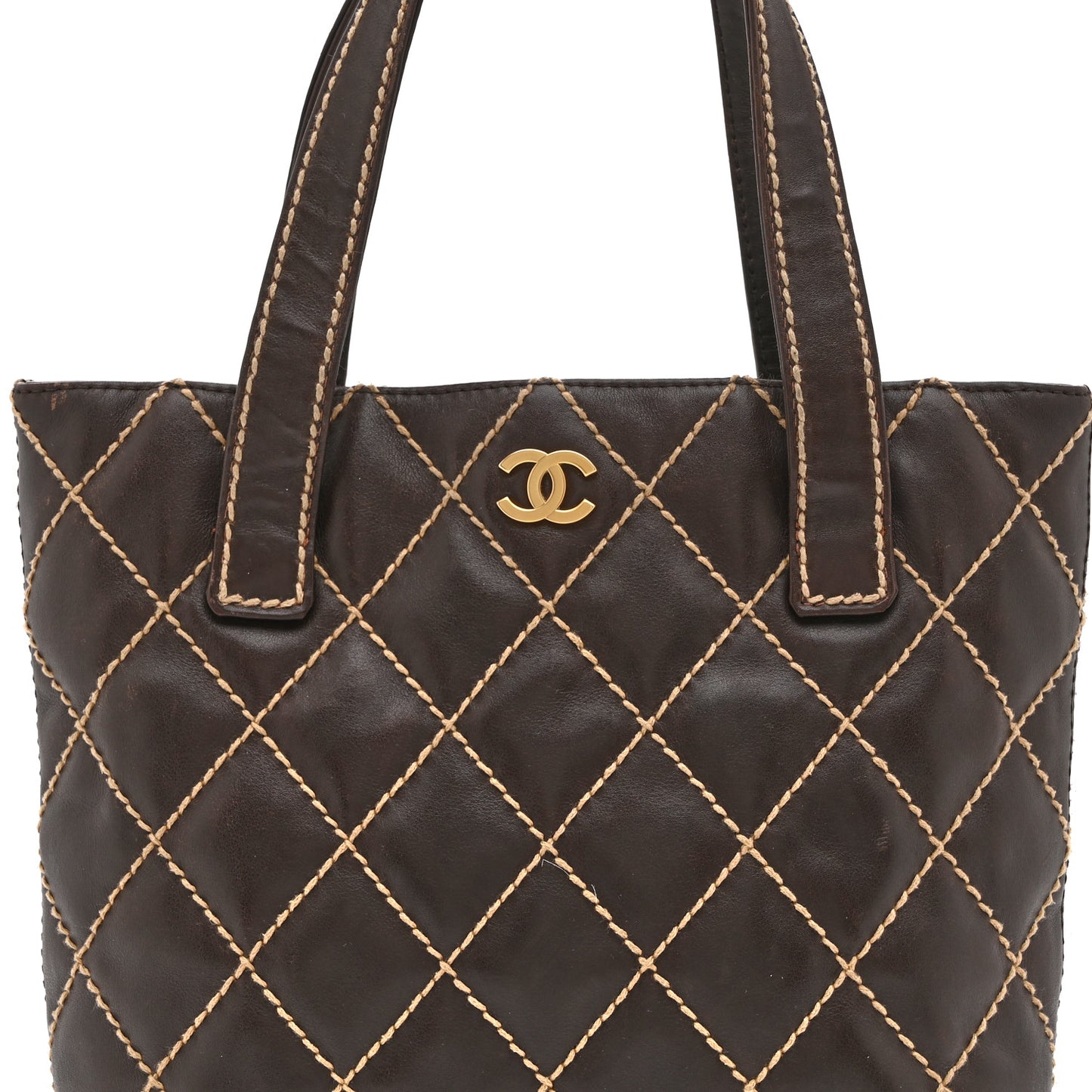 Calfskin Wild Stitch Tote Brown