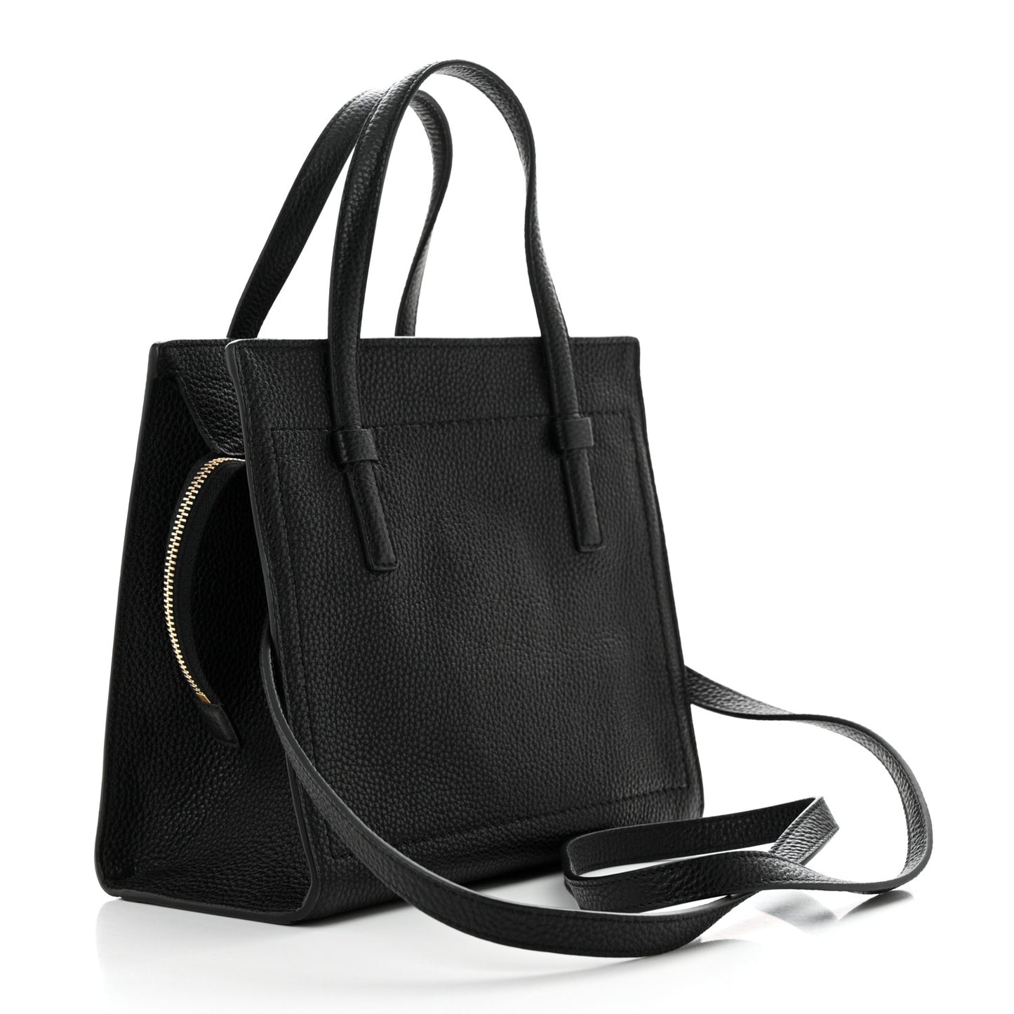 Hammered Calfskin Double Handle Small Amy Tote Black