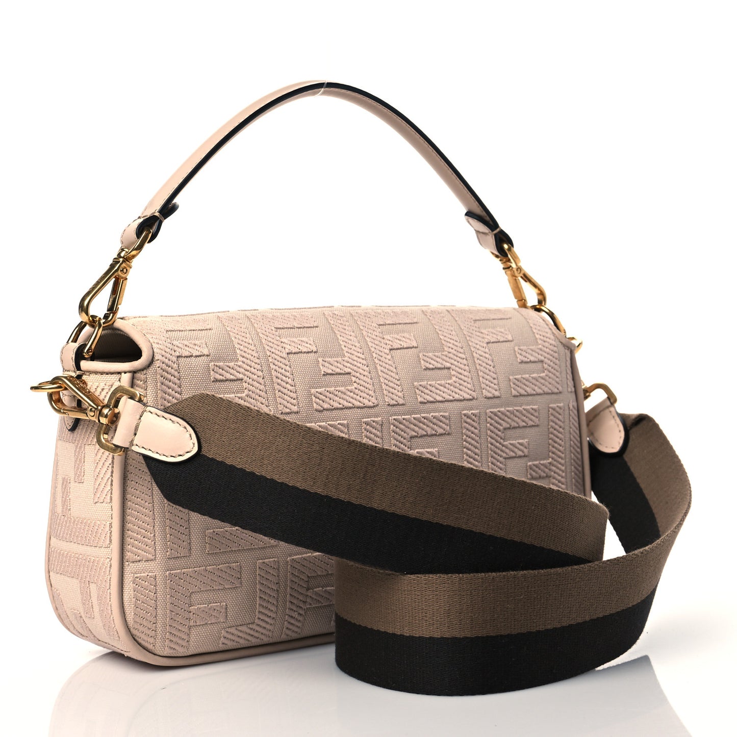 Canvas Vitello King Bi-Color Strap FF Embroidered Baguette Poudre