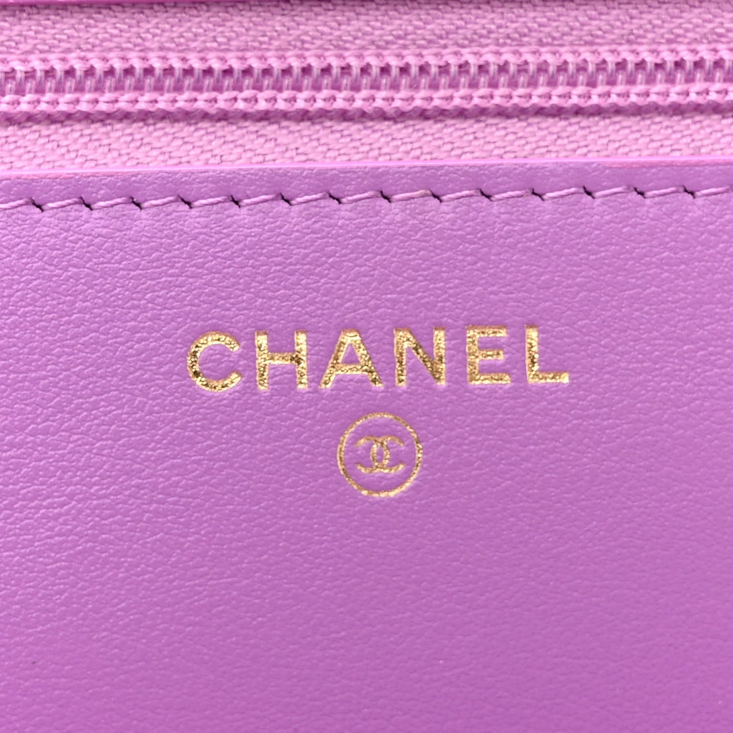 Patent Calfskin Quilted Wallet On Chain WOC Purple
