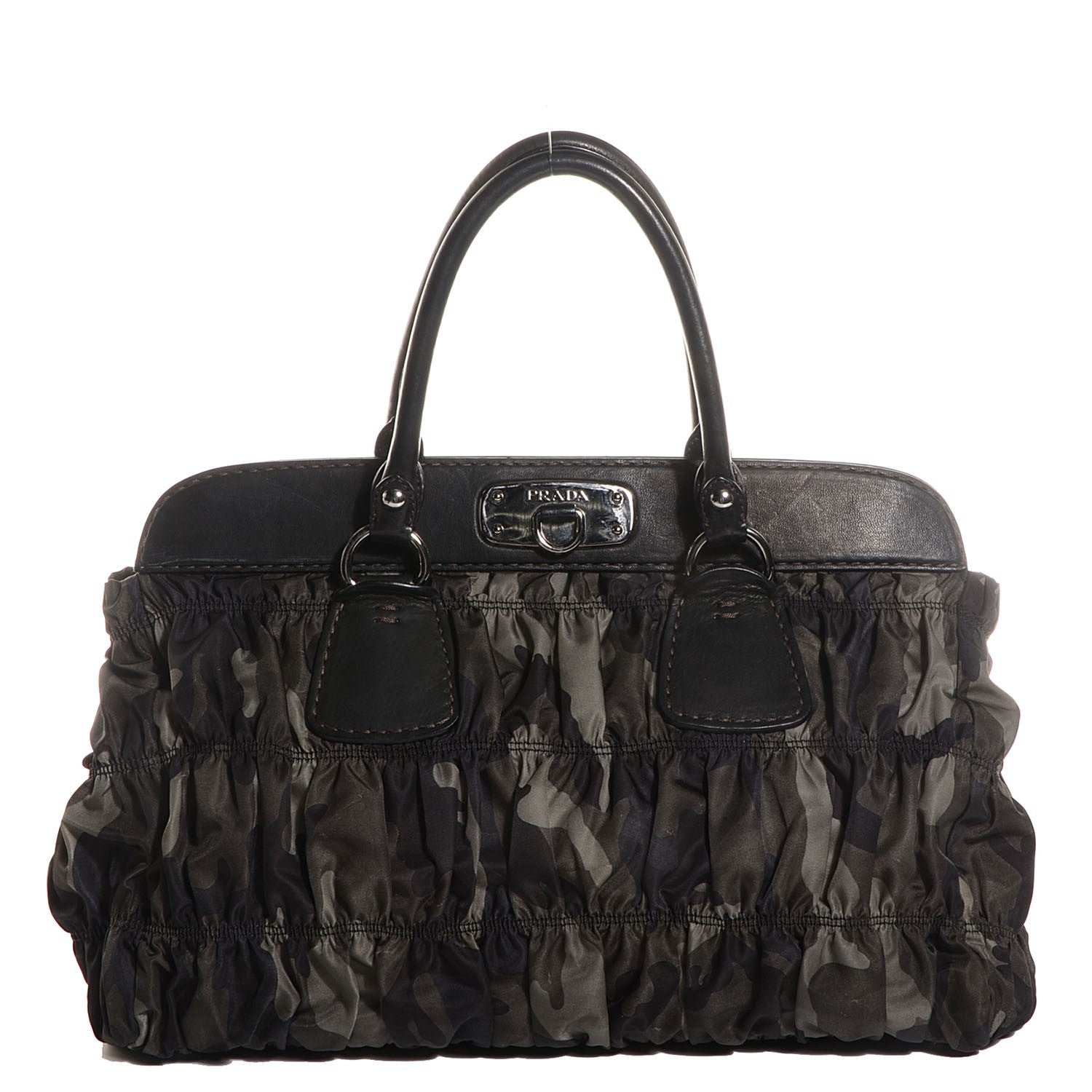 Prada Tessuto Gaufre Camouflage Frame Satchel Fumo 1 of 10