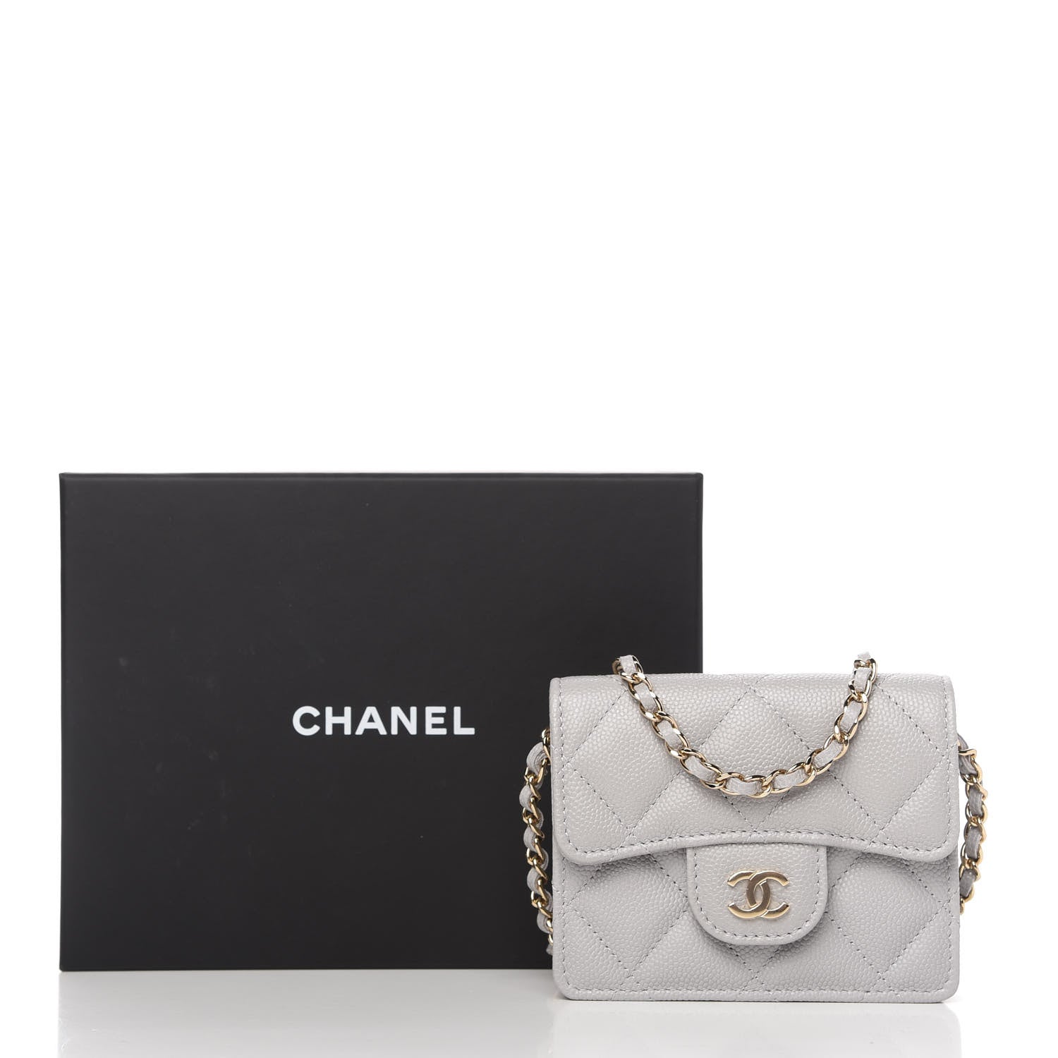 Chanel Caviar Quilted Flap Card Holder On Chain Grey 11 of 11