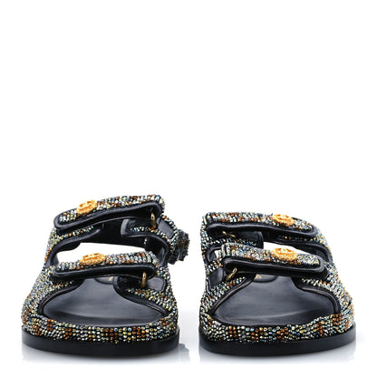 Chanel Grained Calfskin Crystal Velcro Dad Sandals 40 Black Multicolor 6 of 26