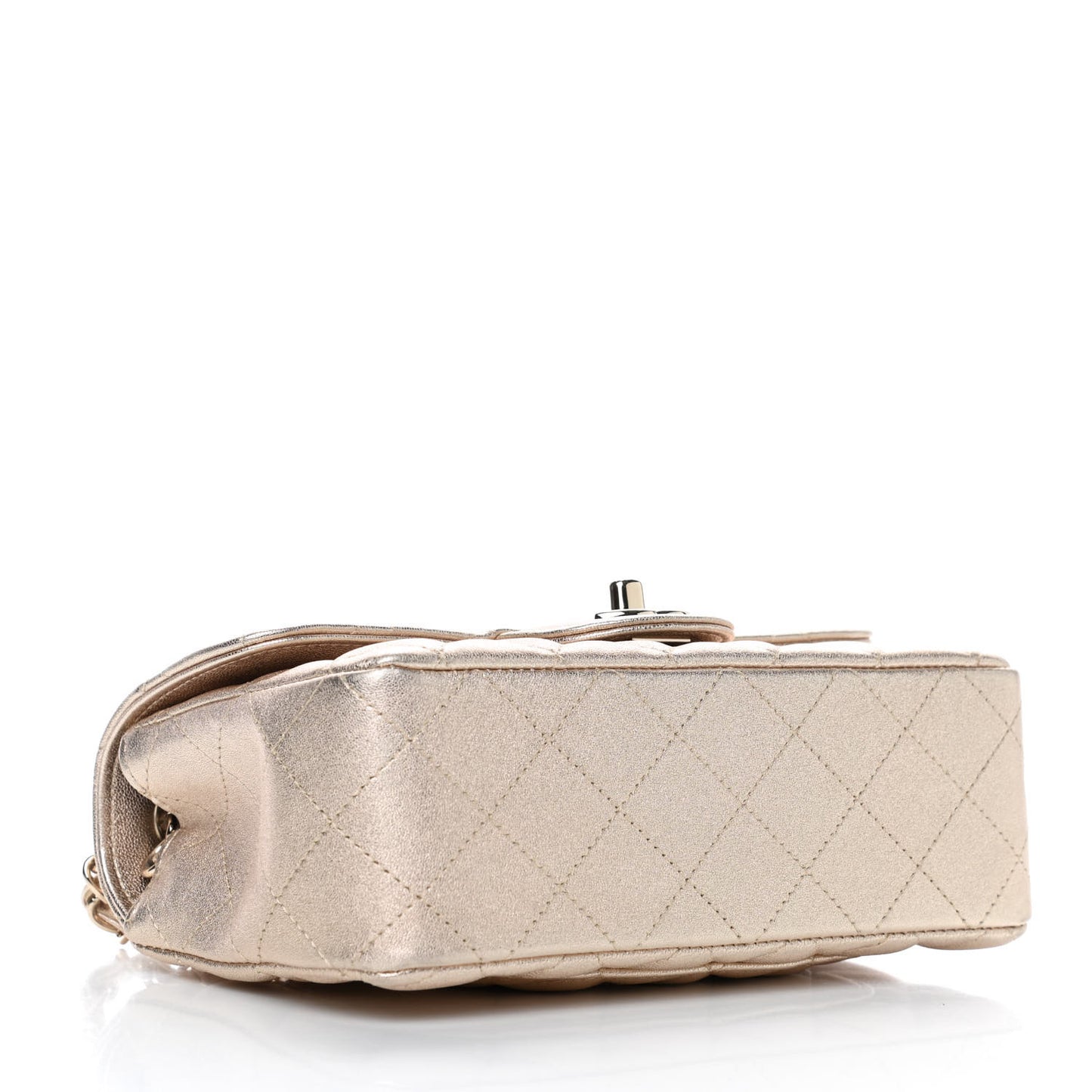 Metallic Lambskin Quilted Mini Rectangular Flap Gold