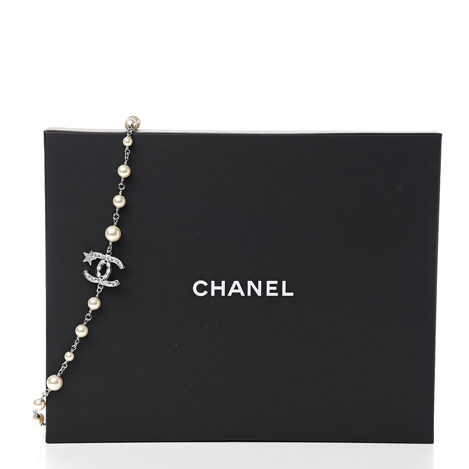 Chanel Pearl Crystal CC Starfall Necklace Silver 4 of 4