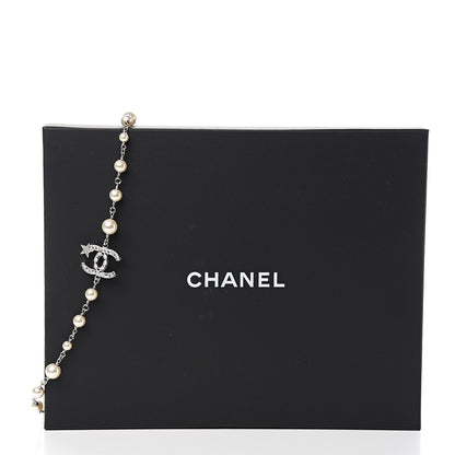 Chanel Pearl Crystal CC Starfall Necklace Silver 4 of 4