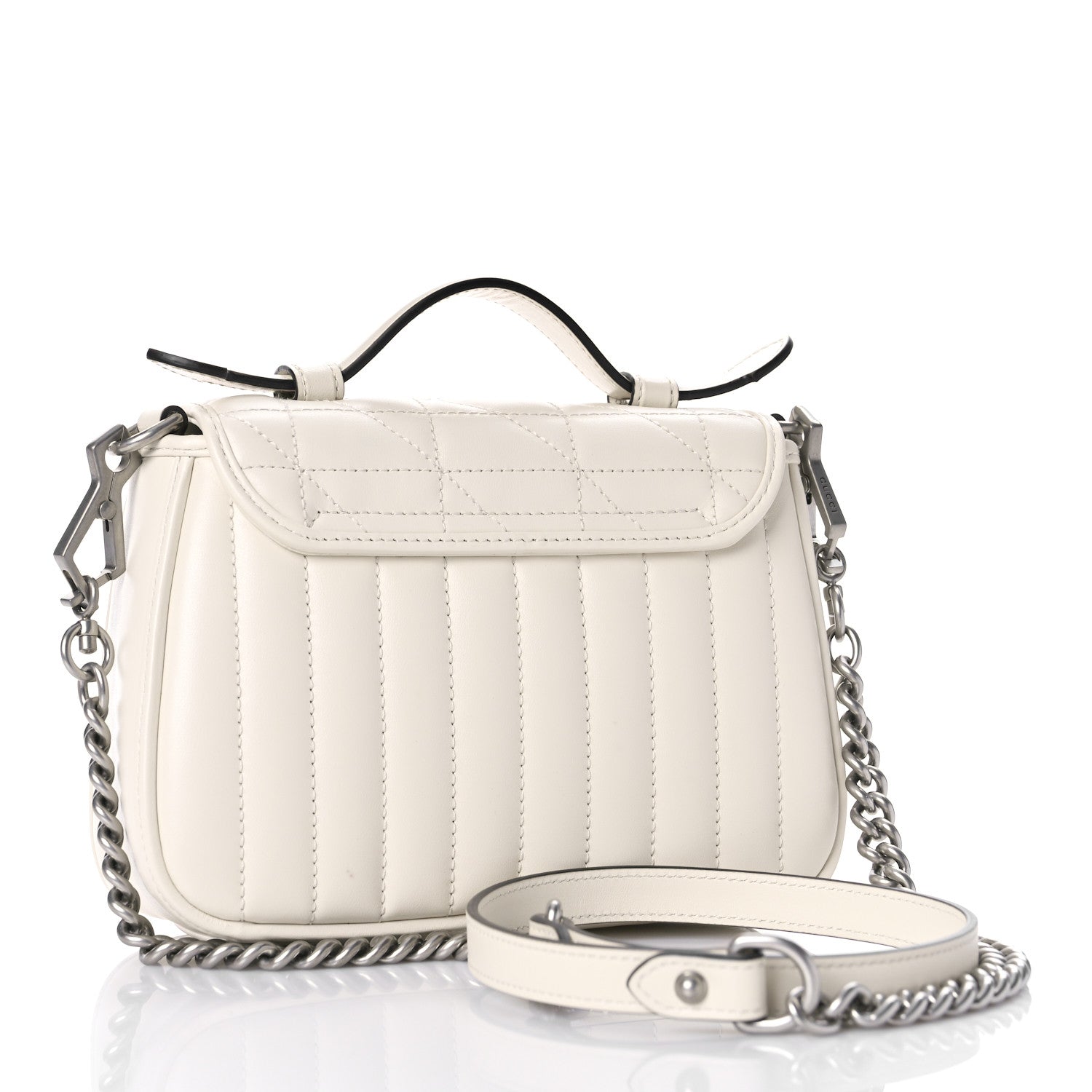 Gucci Calfskin Matelasse Aria Mini GG Marmont Top Handle Shoulder Bag Mystic White 3 of 9