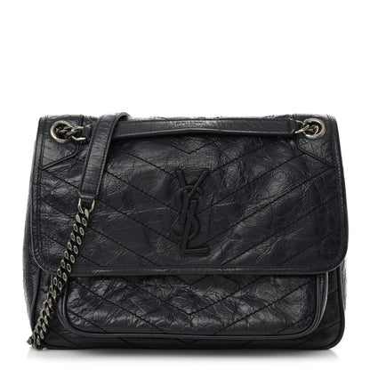 Saint Laurent Crinkled Calfskin Matelasse Monogram Medium Niki Chain Satchel Deep Marine 1 of 11