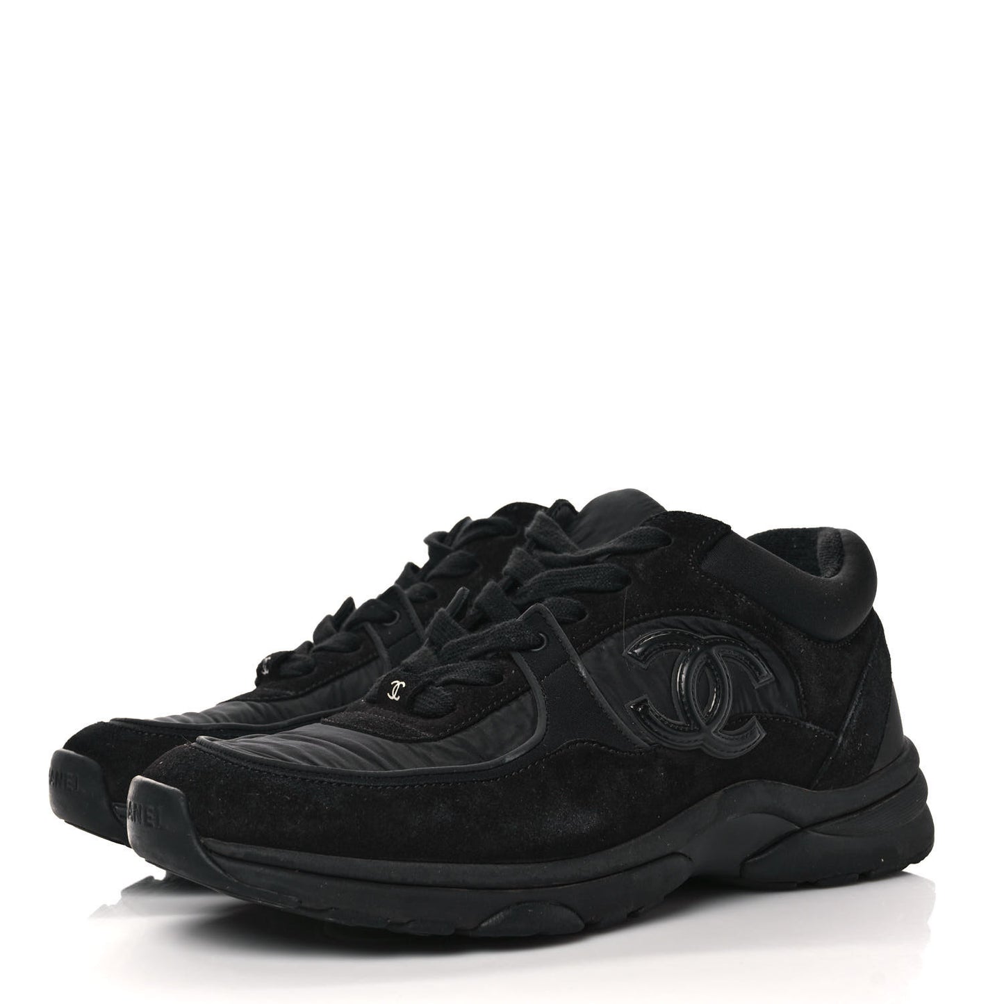 Fabric Calfskin Suede CC Sneakers 38.5 Black