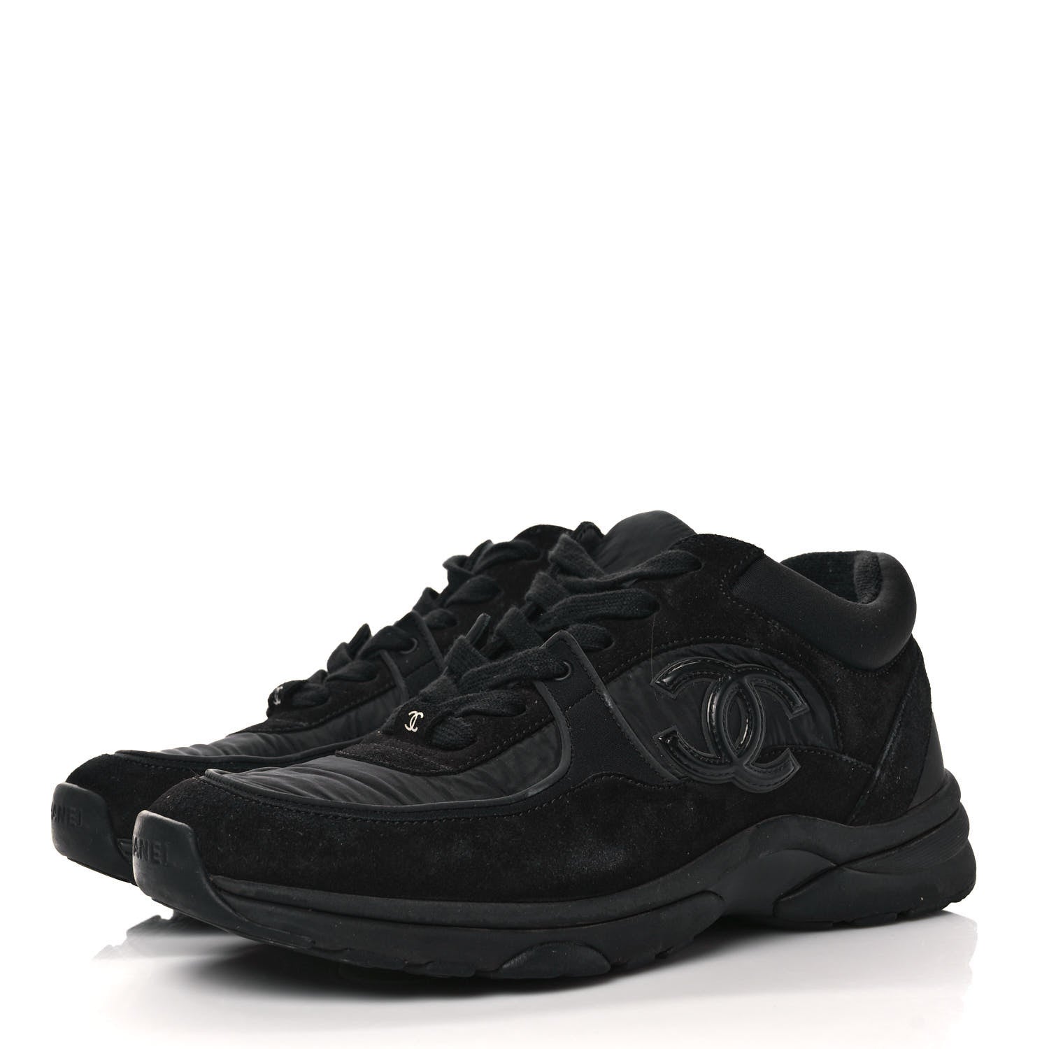 Chanel Fabric Calfskin Suede CC Sneakers 38.5 Black 3 of 8