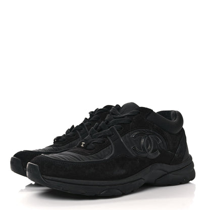 Chanel Fabric Calfskin Suede CC Sneakers 38.5 Black 3 of 8
