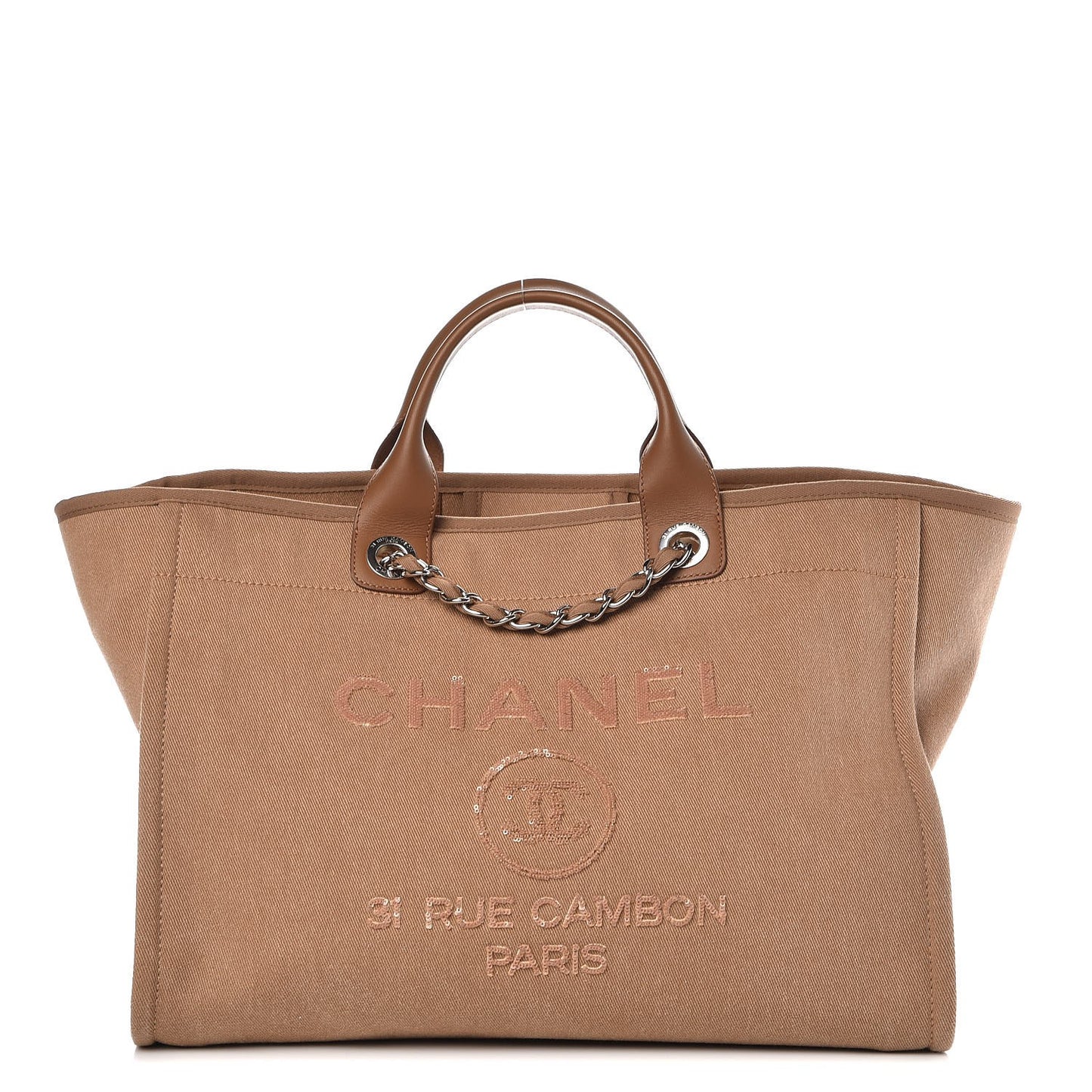 Canvas Sequin Large Deauville Tote Camel