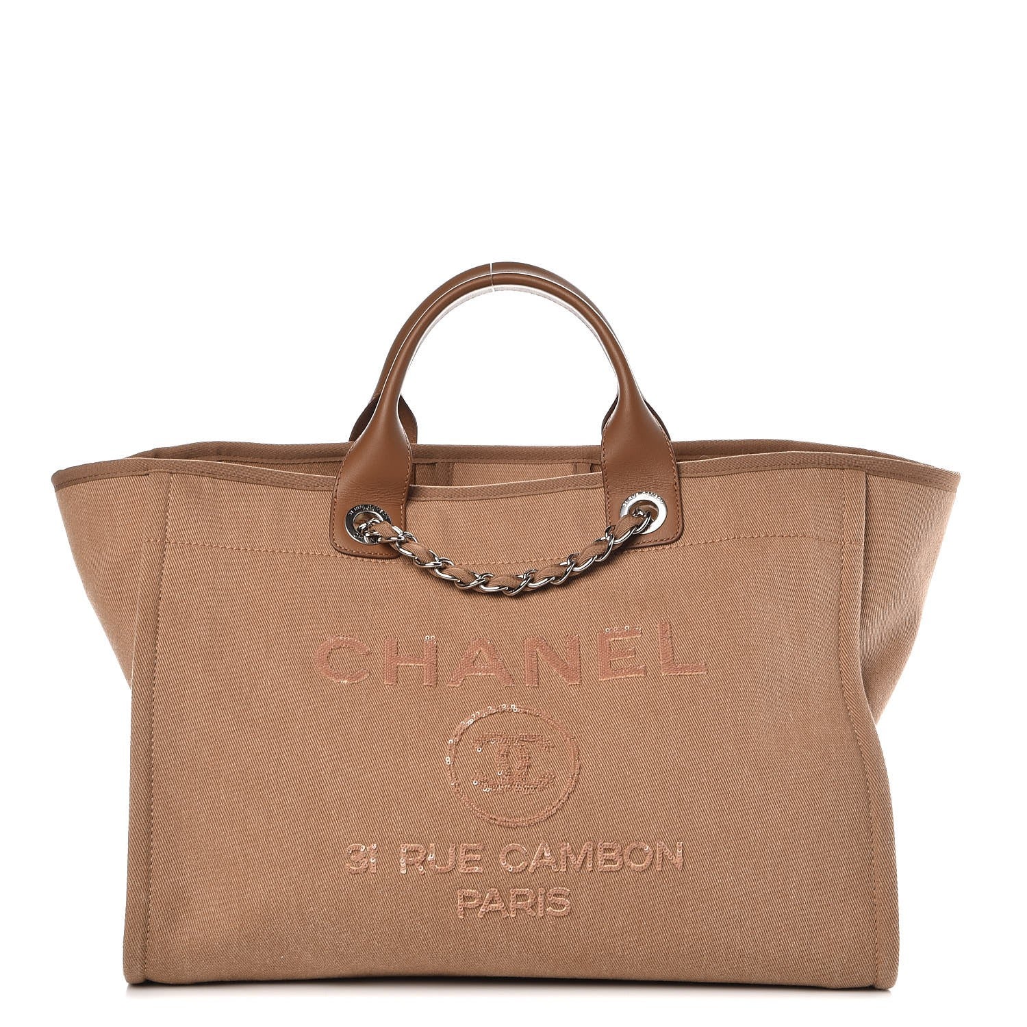Chanel Canvas Sequin Large Deauville Tote Camel 1 of 9