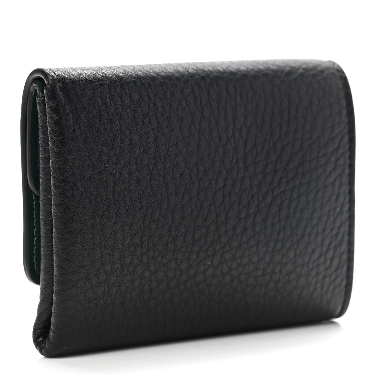 Grained Calfskin Tri-Fold Compact Wallet Black