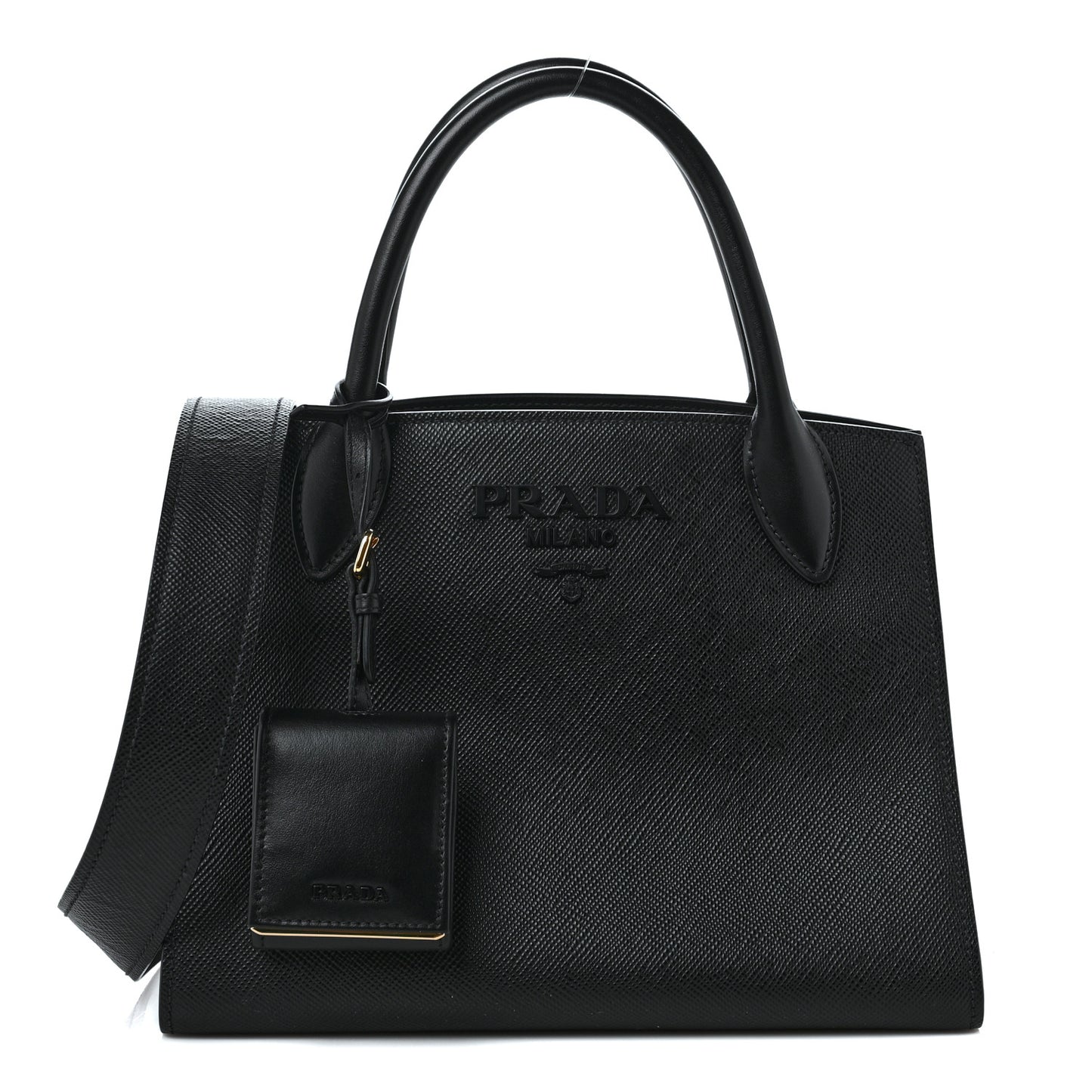Saffiano Cuir Calfskin Small Monochrome Top Handle Tote Black