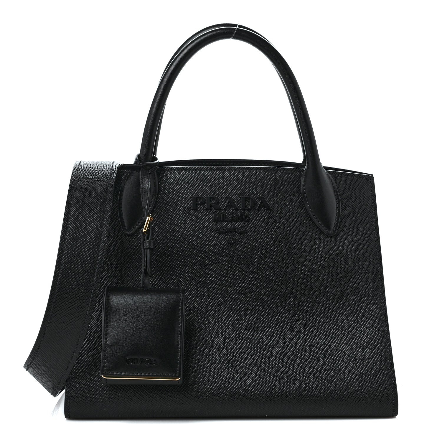 Prada Saffiano Cuir Calfskin Small Monochrome Top Handle Tote Black 1 of 9
