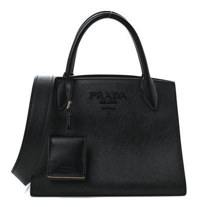 Prada Saffiano Cuir Calfskin Small Monochrome Top Handle Tote Black 1 of 9