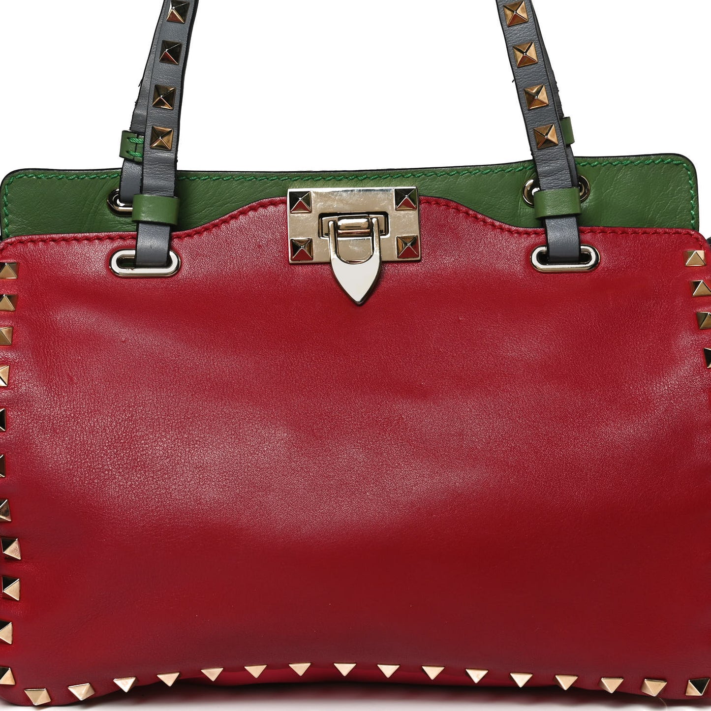 Vitello Colorblock Small Rockstud Tote Deep Rose Clover Grey Scarlet