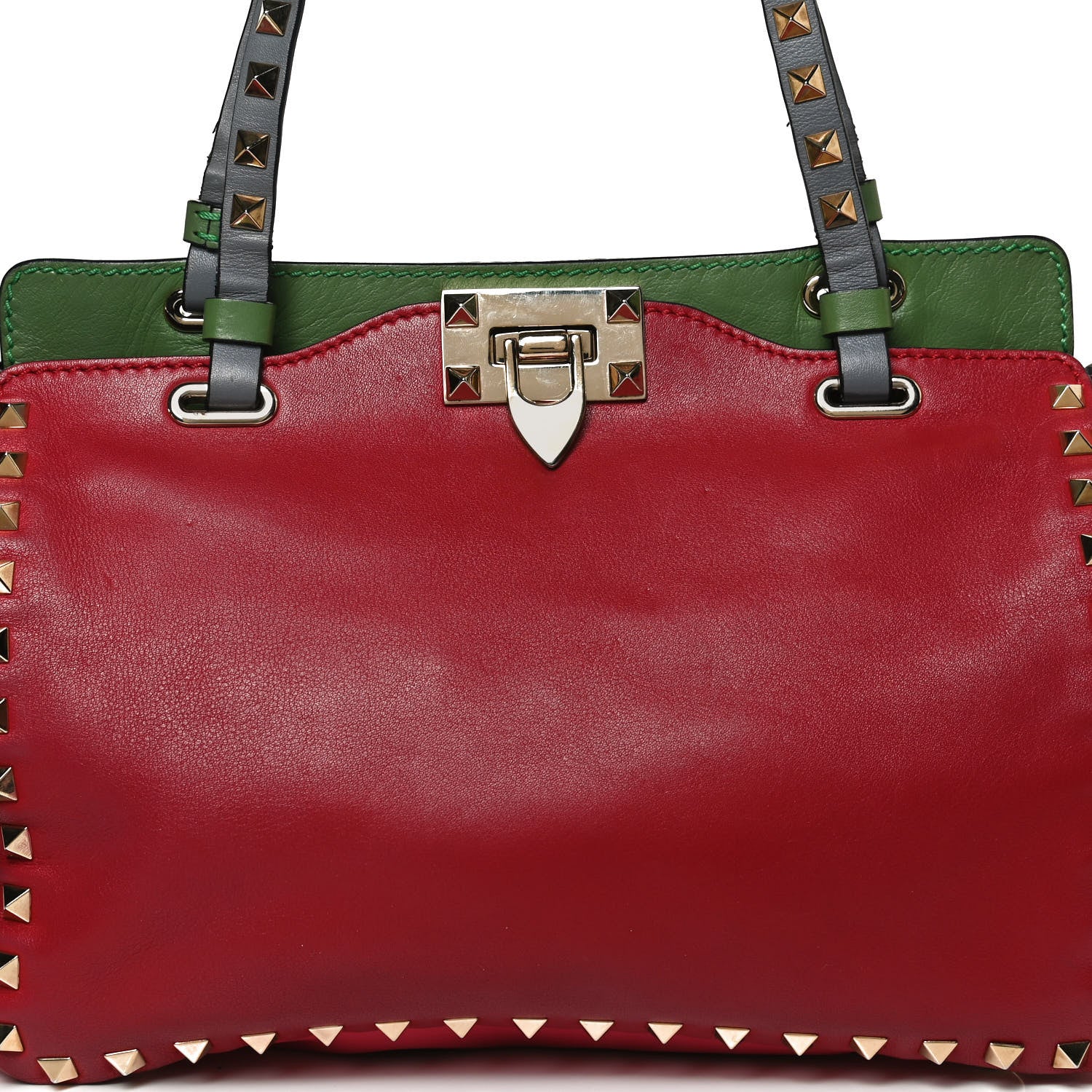 Valentino Garavani Vitello Colorblock Small Rockstud Tote Deep Rose Clover Grey Scarlet 11 of 22