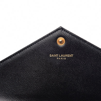 Saint Laurent Grain De Poudre Matelasse Chevron Monogram Envelope Chain Wallet Black 18 of 21