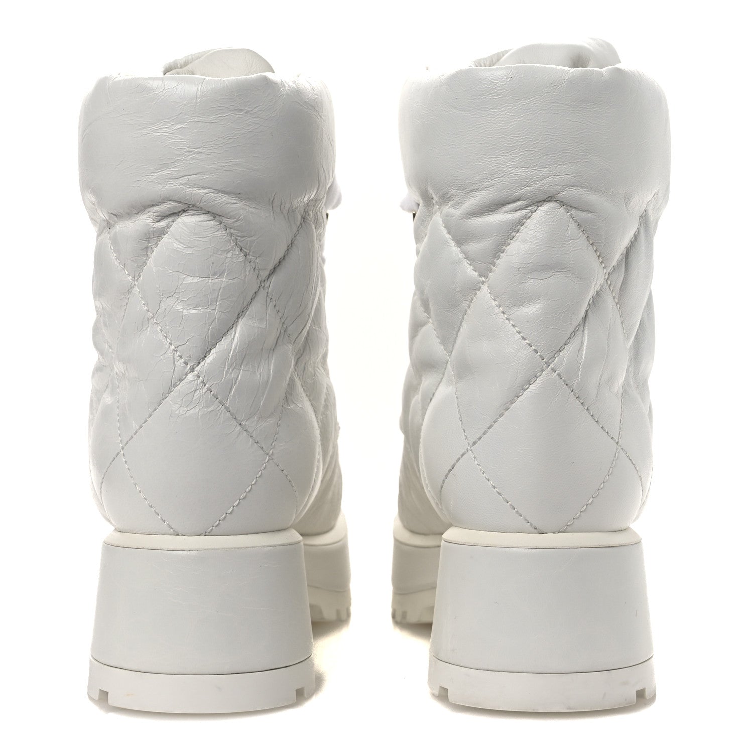 Chanel Crumpled Patent Lambskin Calfskin Quilted Lace Up Combat