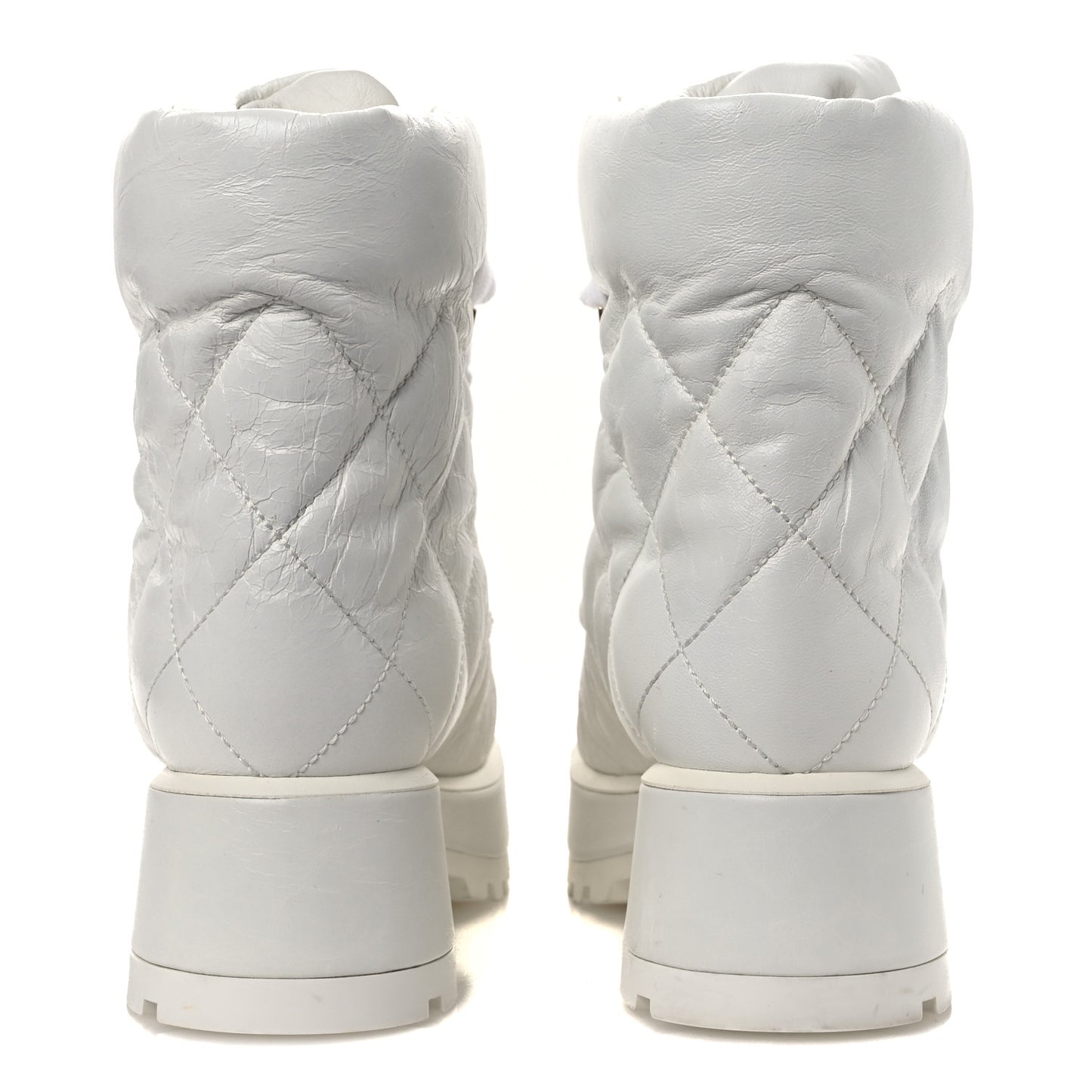 Crumpled Patent Lambskin Calfskin Quilted Lace Up Combat Boots 37 White Black