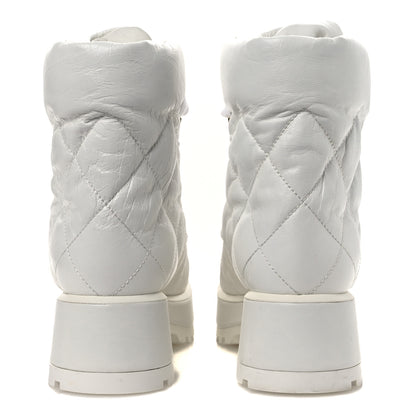 Chanel Crumpled Patent Lambskin Calfskin Quilted Lace Up Combat Boots 37 White Black 6 of 10
