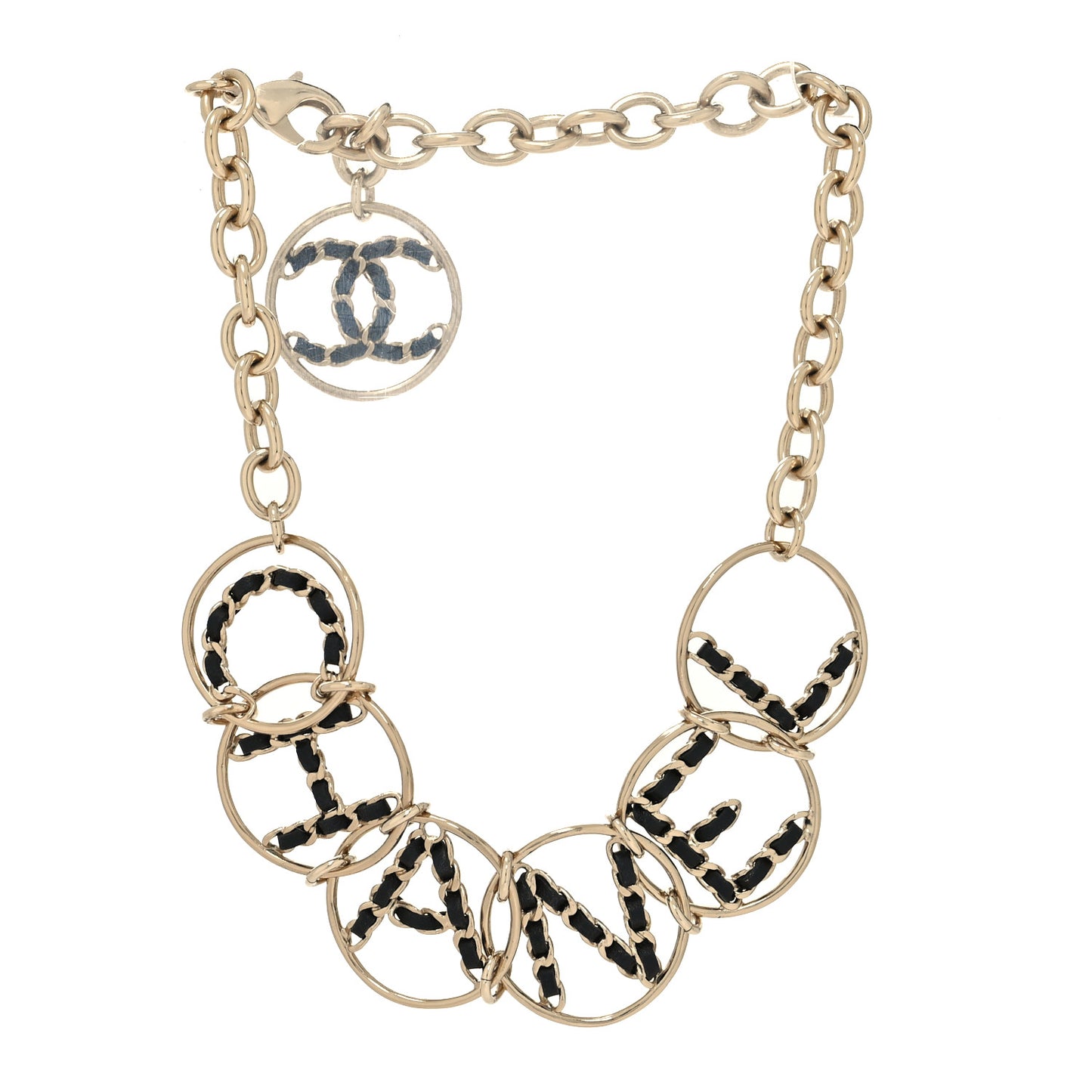 Lambskin Chain Logo Short Necklace Gold Black