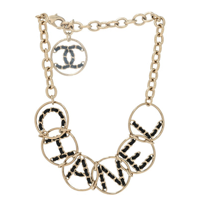 Chanel Lambskin Chain Logo Short Necklace Gold Black 3 of 5