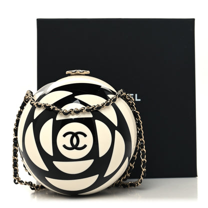 Chanel Resin Plexi CC Round Camellia Minaudiere Clutch Black White 12 of 12