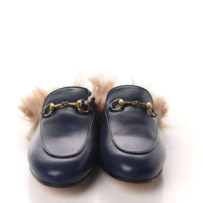 Gucci Malaga Kid Fur Womens Princetown Slippers 36.5 Blue Agata 2 of 9
