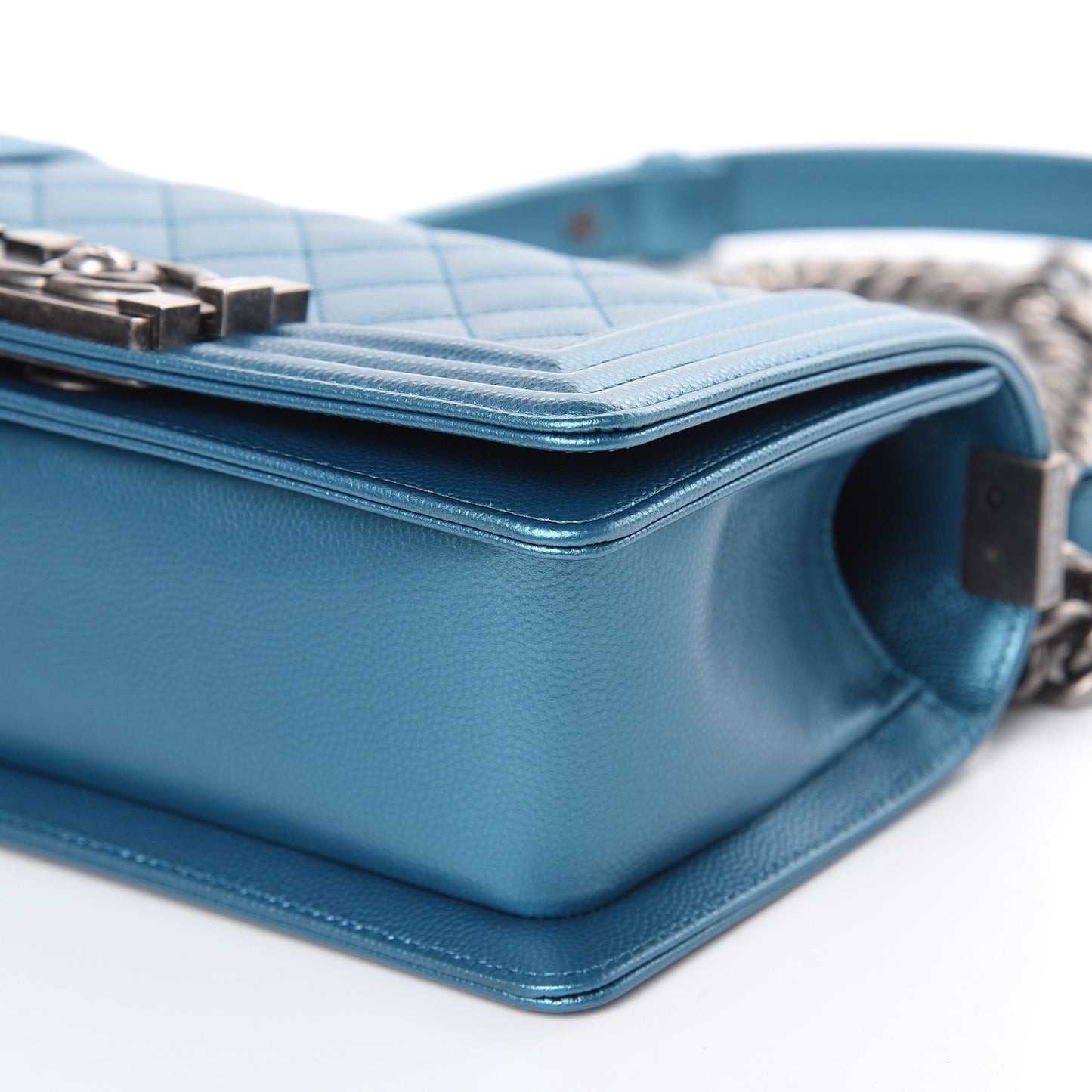 Metallic Caviar Quilted Small Boy Flap Blue