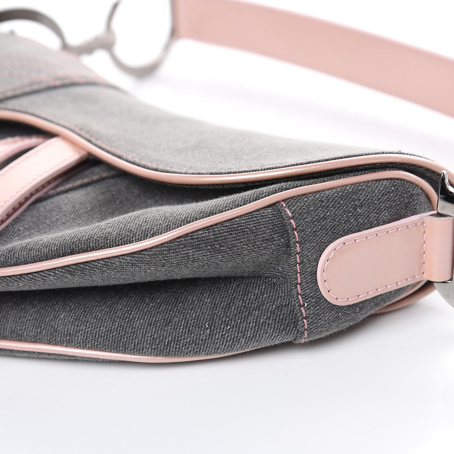 Patent Denim Jeans Saddle Bag Grey Pink