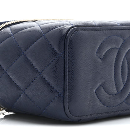 Chanel Caviar Quilted Small Vanity Case With Chain Navy Blue 9 of 10